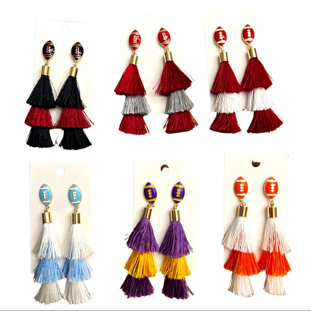 College Football Tassel Drop Earrings
